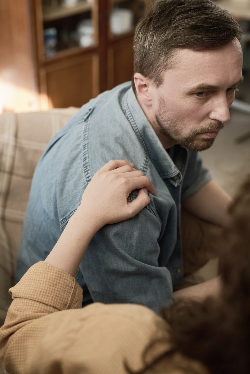 Mann ab 40 in einem ruhigen Moment zu Hause